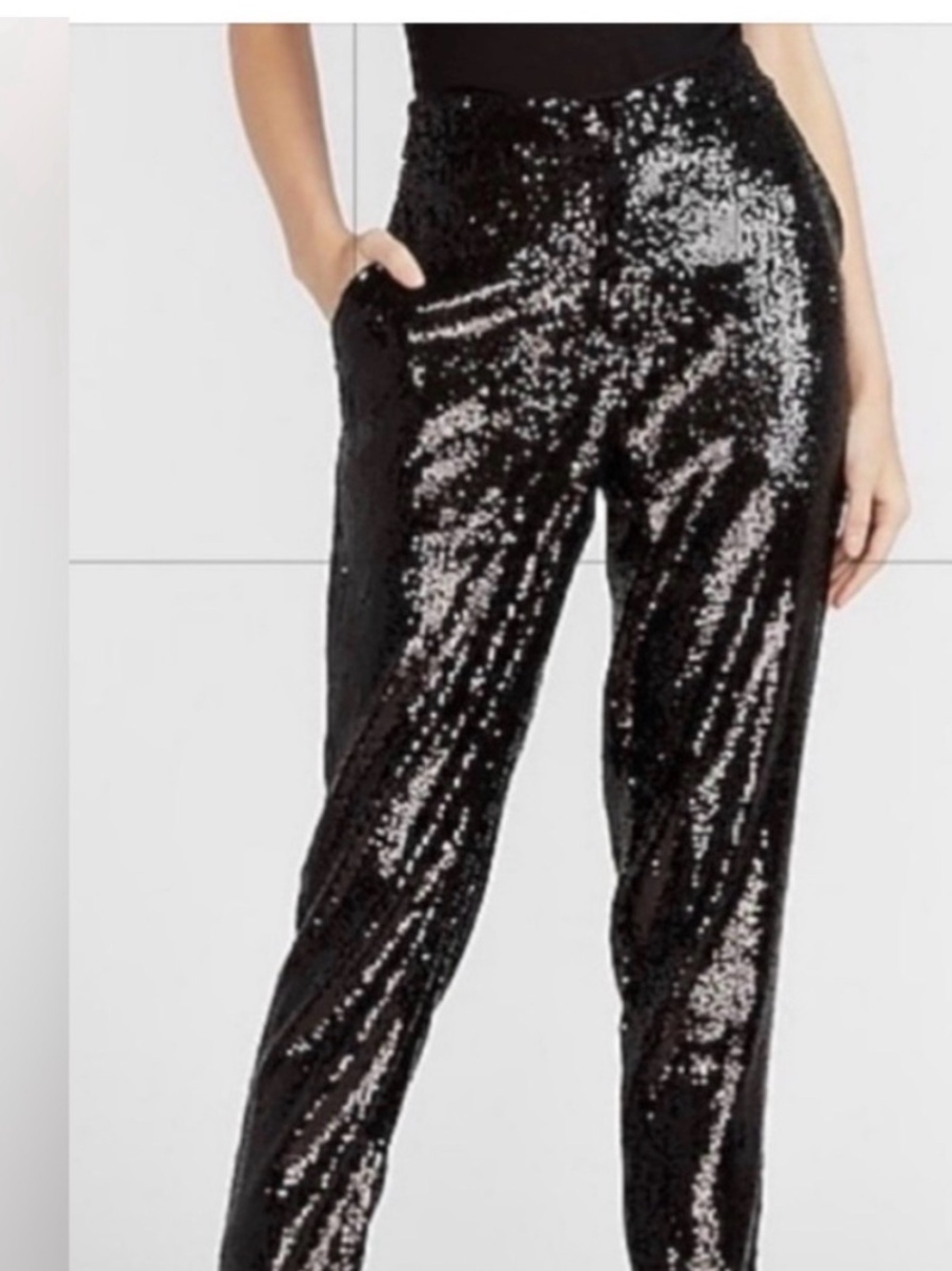 Express Black Sequin Straight-Leg Pants